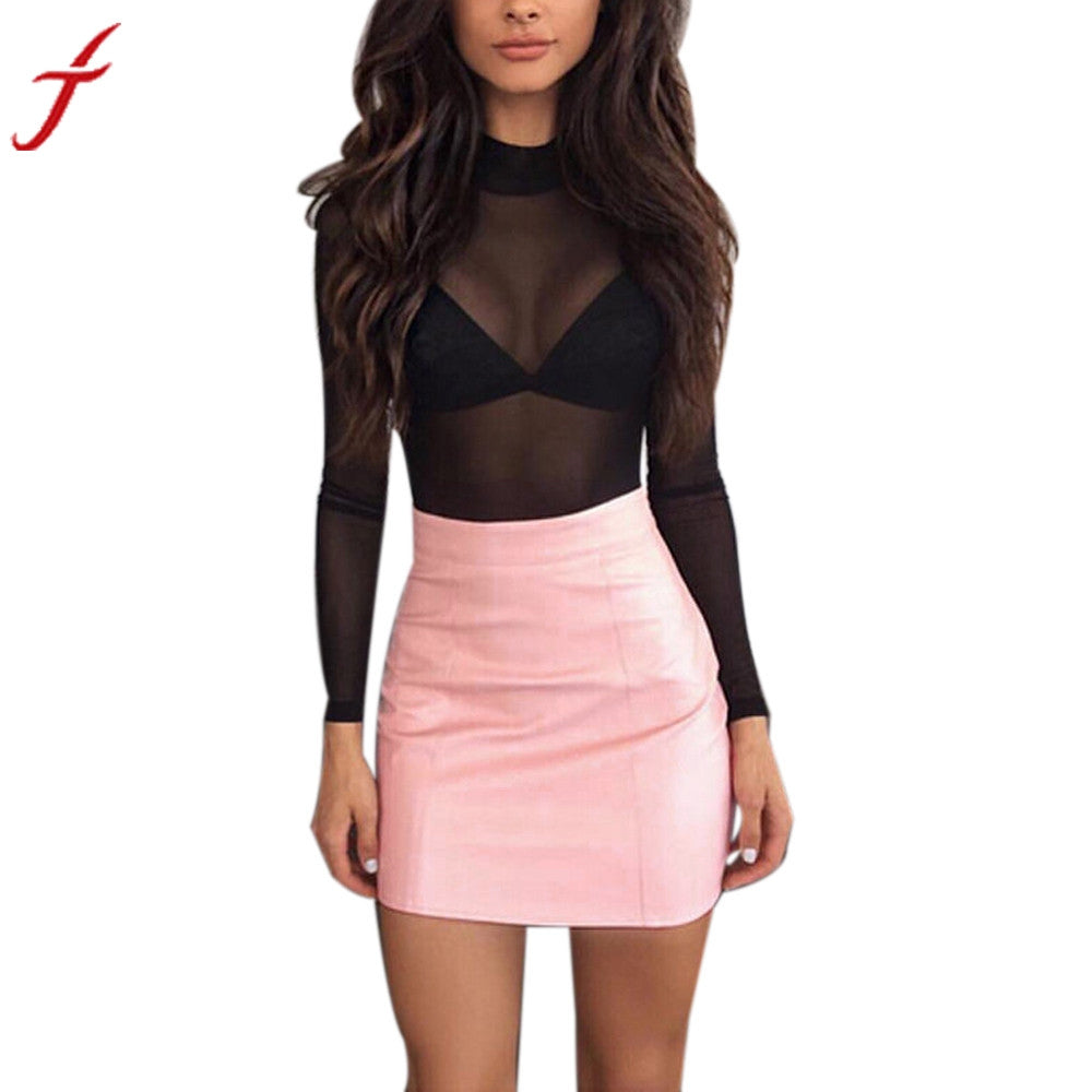 Women Sexy Bandge leather skirt