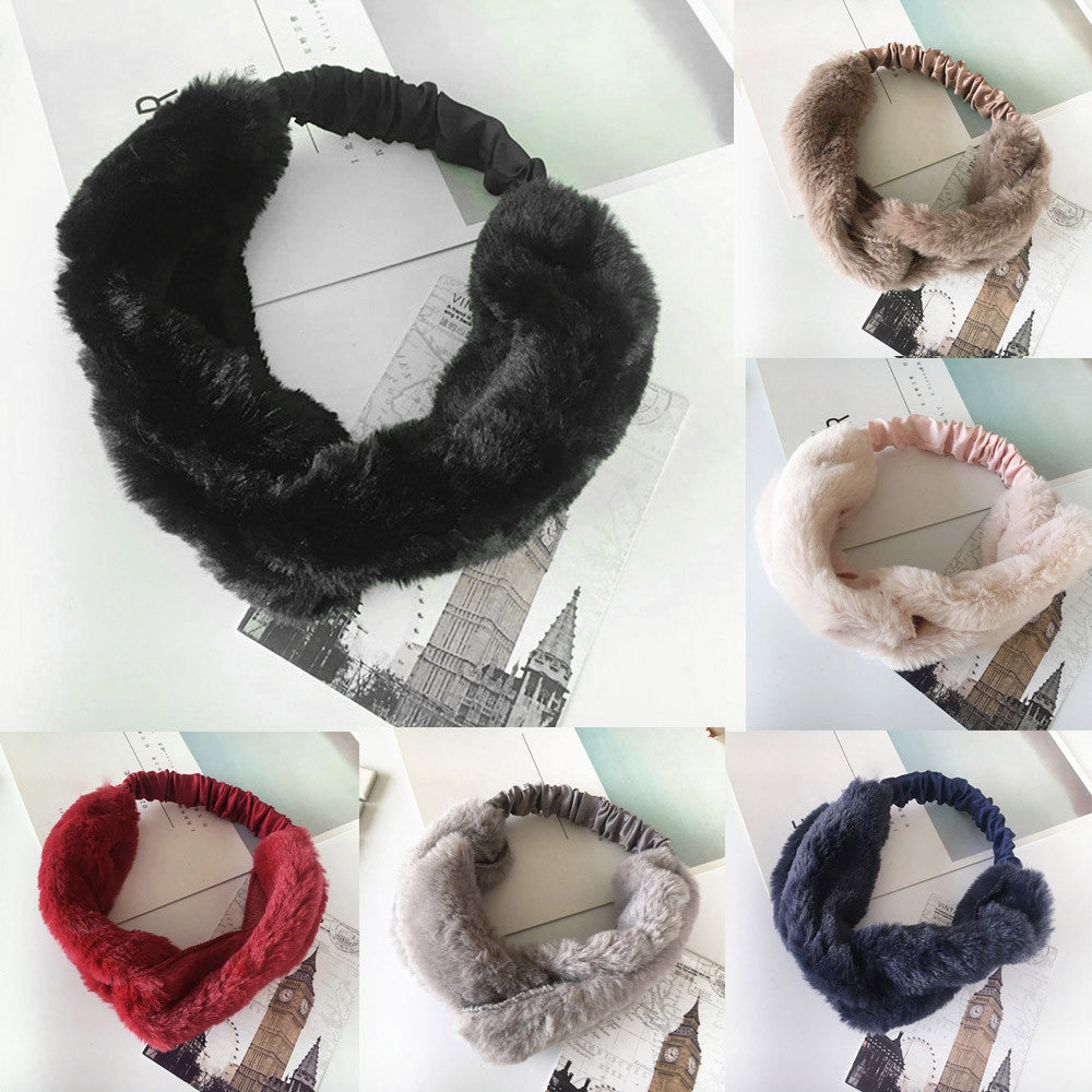 Women Faux Fur Cross Twist Headband