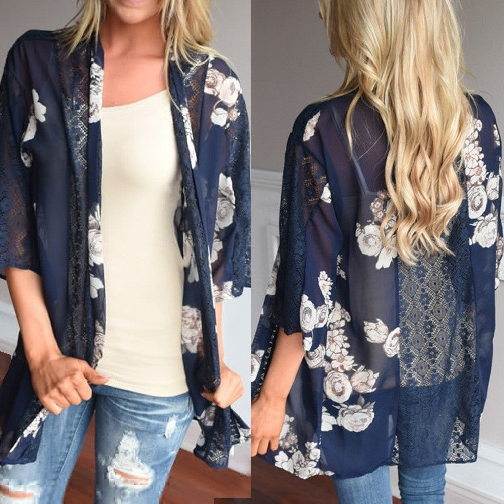 Women Floral Print Beach Chiffon
