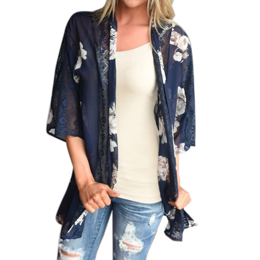 Women Floral Print Beach Chiffon