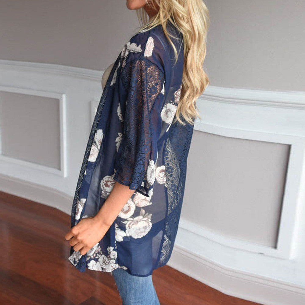 Women Floral Print Beach Chiffon