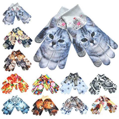 Winter Warm 3D Print Knitted Gloves