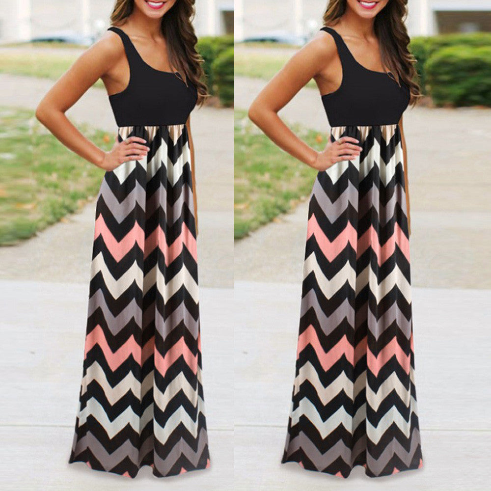 Womens Striped Long Boho Dress