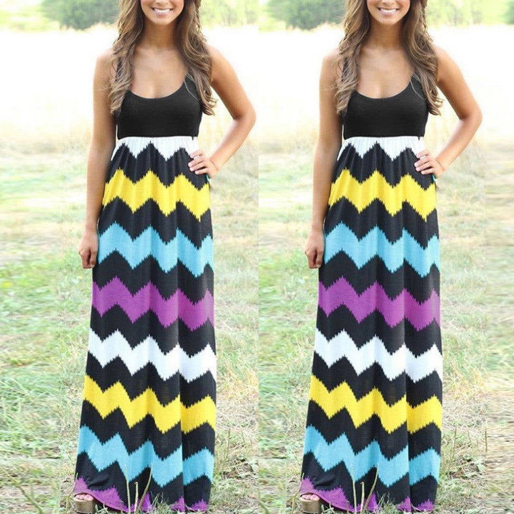 Womens Striped Long Boho Dress
