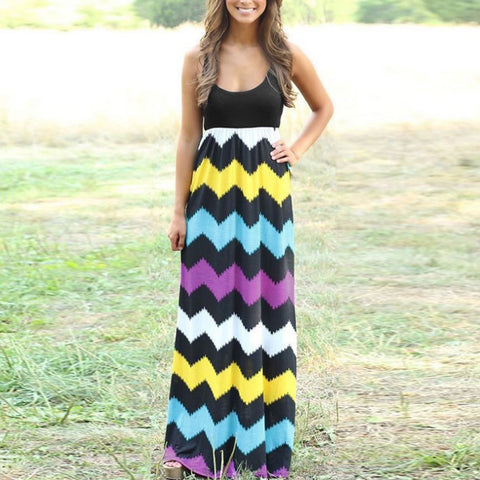 Womens Striped Long Boho Dress