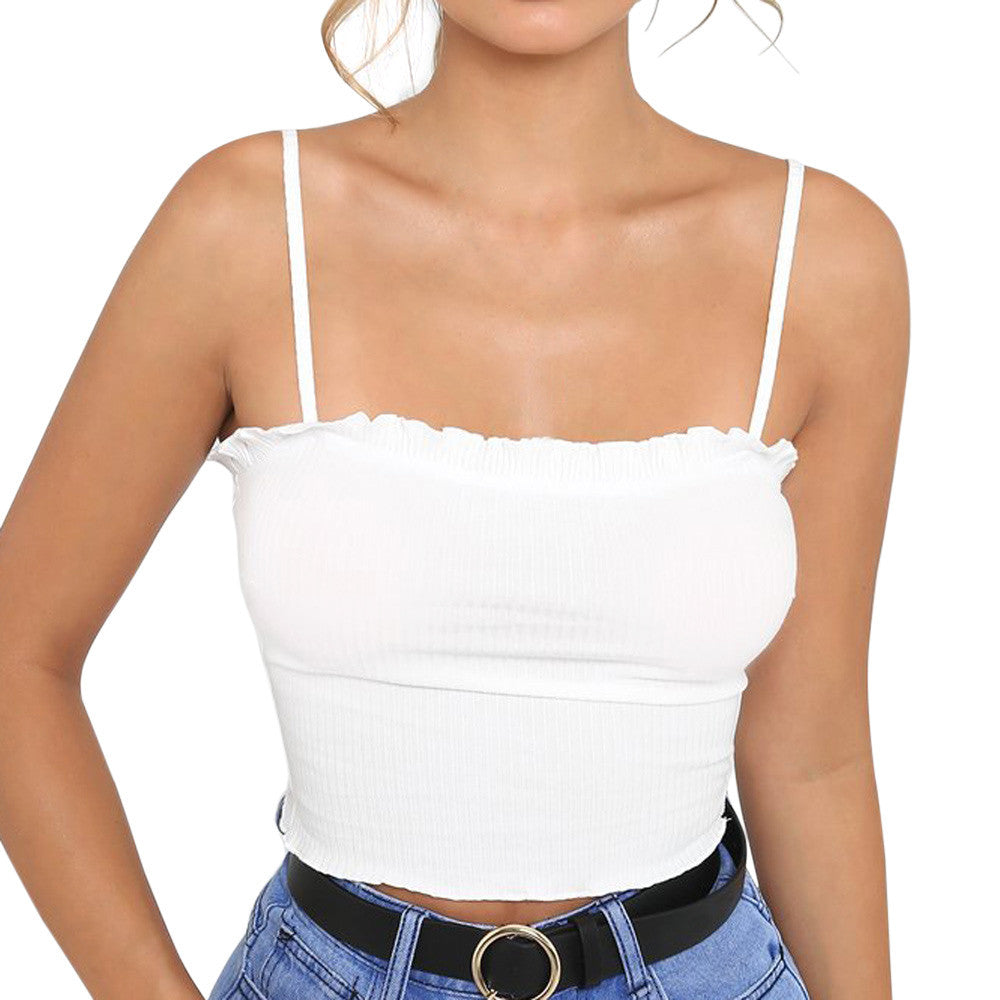 Fashion Womens Ruffles Tank Top Vest Off Shoulder Halter Blouse T-Shirt Camis