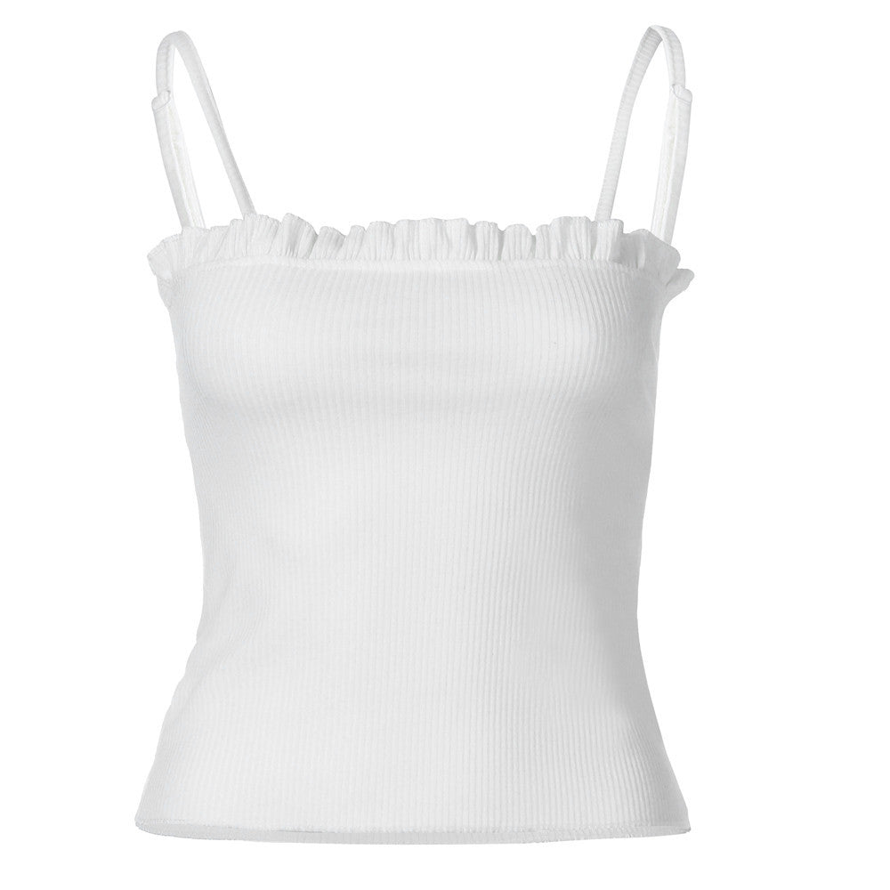 Fashion Womens Ruffles Tank Top Vest Off Shoulder Halter Blouse T-Shirt Camis